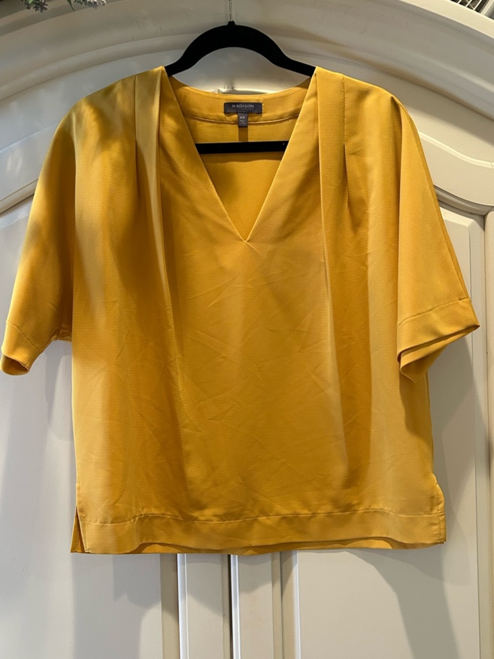 Madison Collection V-Neck Short Sleeve Blouse - Mustard Yellow - XS